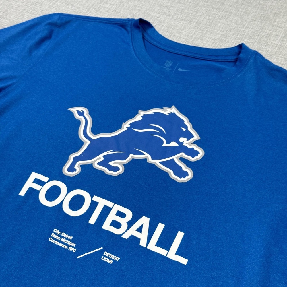Nike Dri-FIT Detroit Lions T-Shirt Mens Large Blue Football NFL Short Sleeve